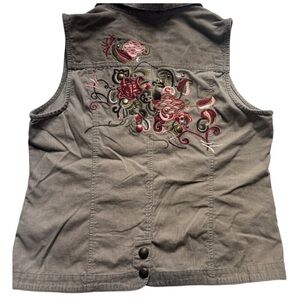 Christopher & Banks Embroidered Corduroy Vest Floral Button Front L